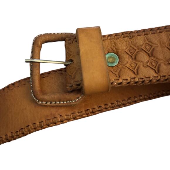 Handcrafted Artisan Guatemalan Leather & Woven Cotton Belt, Unisex Size 34 - Picture 5 of 5